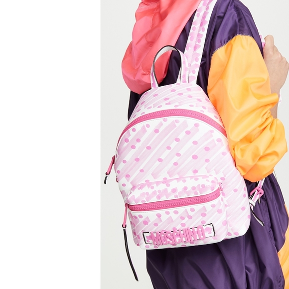 MOSCHINO Brushstroke Polka Dots Backpack Logo Barbie Pink - Picture 3 of 7
